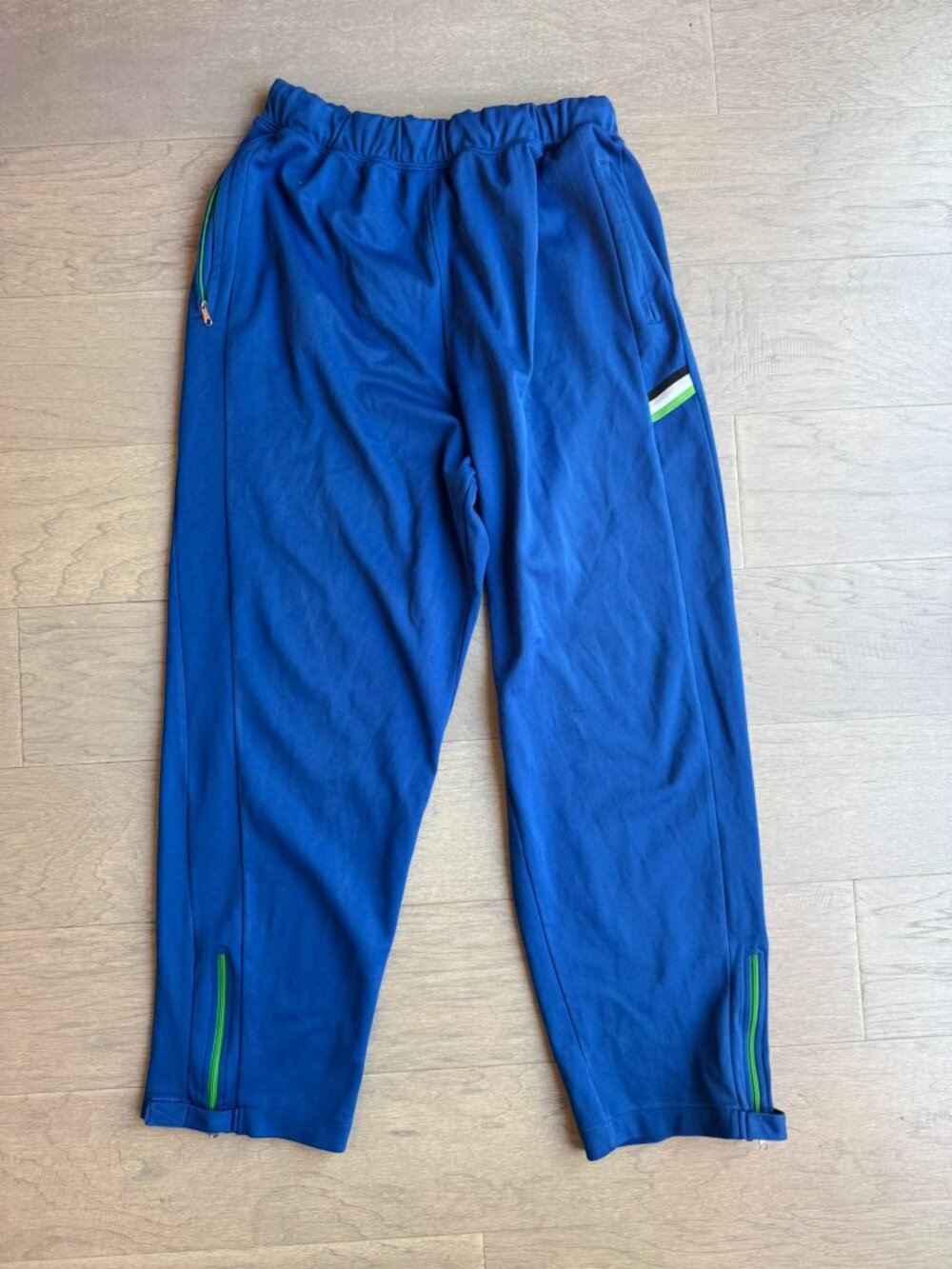 Rocawear Men’s L Blue Track Pants Joggers Green Zip Pockets Ankle Zips